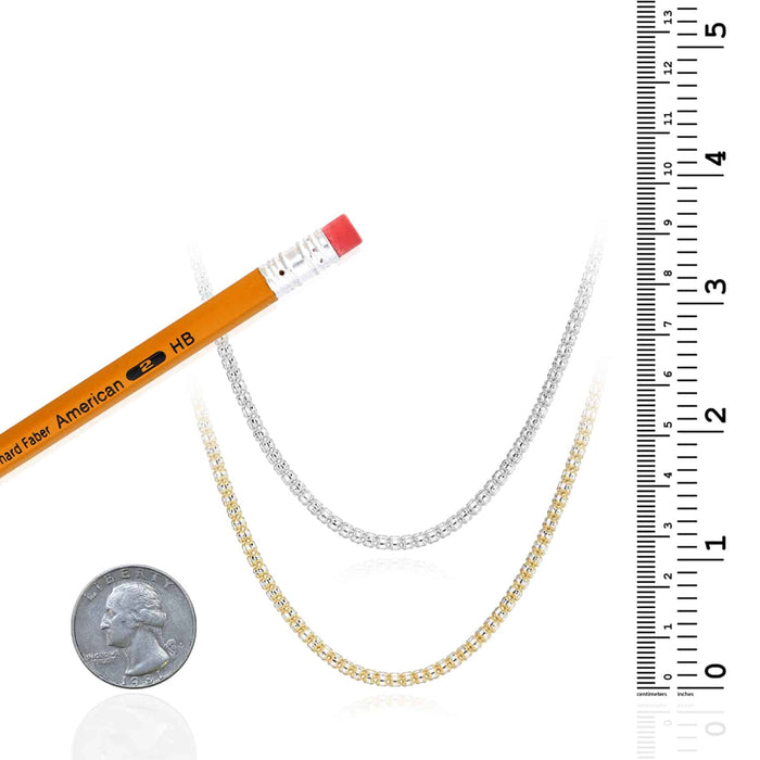 14K Yellow White Gold 3mm Diamond - Cut Fancy Iced Mesh Chain (Solid Links) 18" - 24" - WJD Exclusives
