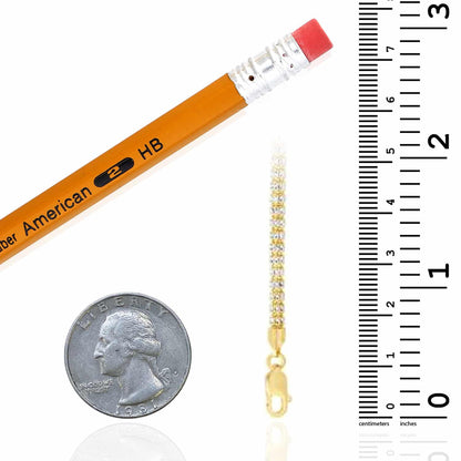 14K Real Gold Two-Tone Yellow White 3.5mm Diamond-Cut Fancy Iced Mesh Necklace 20-24"