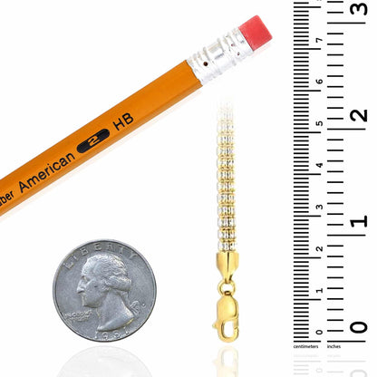 14K Real Gold Two-Tone Yellow White 4.5mm Diamond-Cut Fancy Iced Mesh Necklace 18-24"