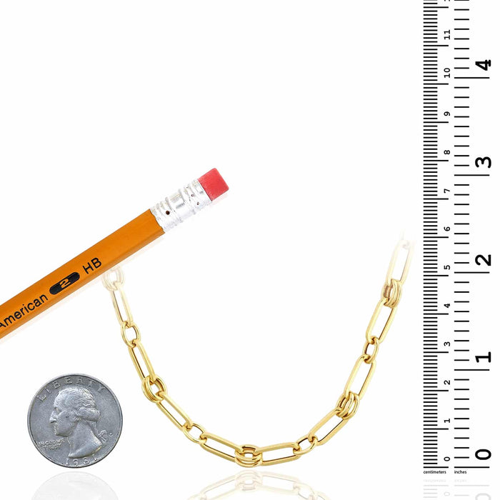 14K Yellow Gold 5.6mm Double Bar Figaro Paperclip Rondel Necklace (Solid Links) 18" - WJD Exclusives