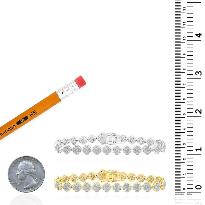 1.85CTW Natural Diamond 7mm 10K Yellow White Gold Clover Bracelet (Solid Links) 7" - WJD Exclusives