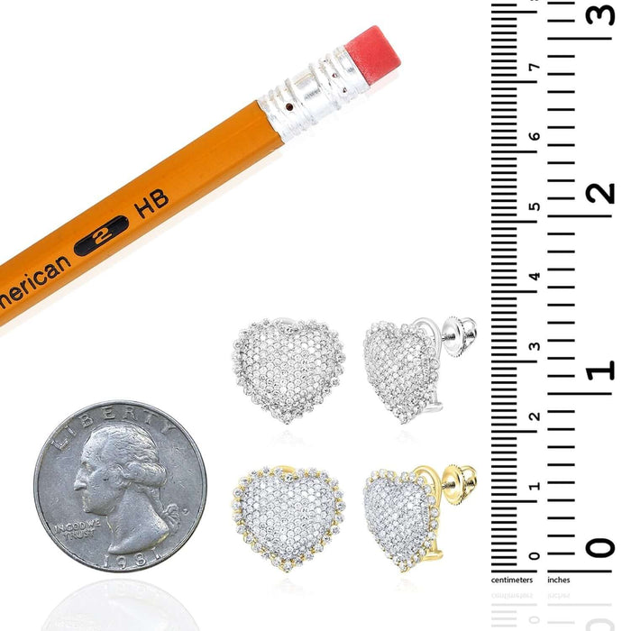2.00CTW Natural Diamond 10K Gold Yellow White Heart Stud Earrings 15mm - WJD Exclusives