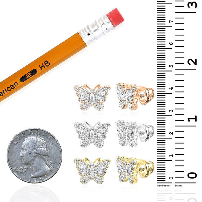 0.62CTW Natural Diamond 10K Gold White Rose Butterfly Stud Earrings 12mm - WJD Exclusives