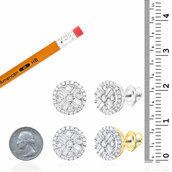 0.50CTW Natural Diamond Baguette Round 10K Gold Yellow White Stud Earrings 25mm - WJD Exclusives