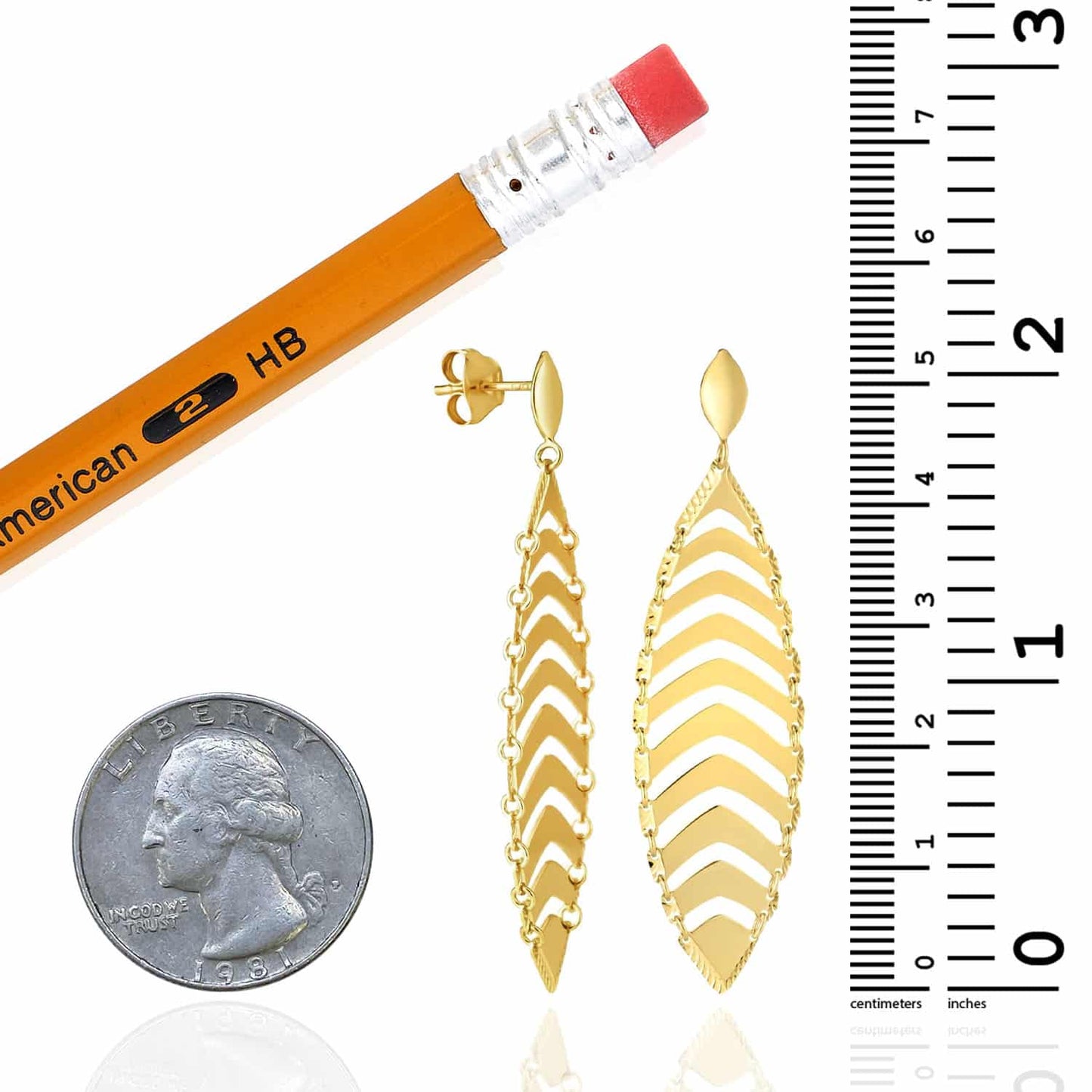 14K Gold Diamond-Cut Leaf Push Back Earrings 53mm