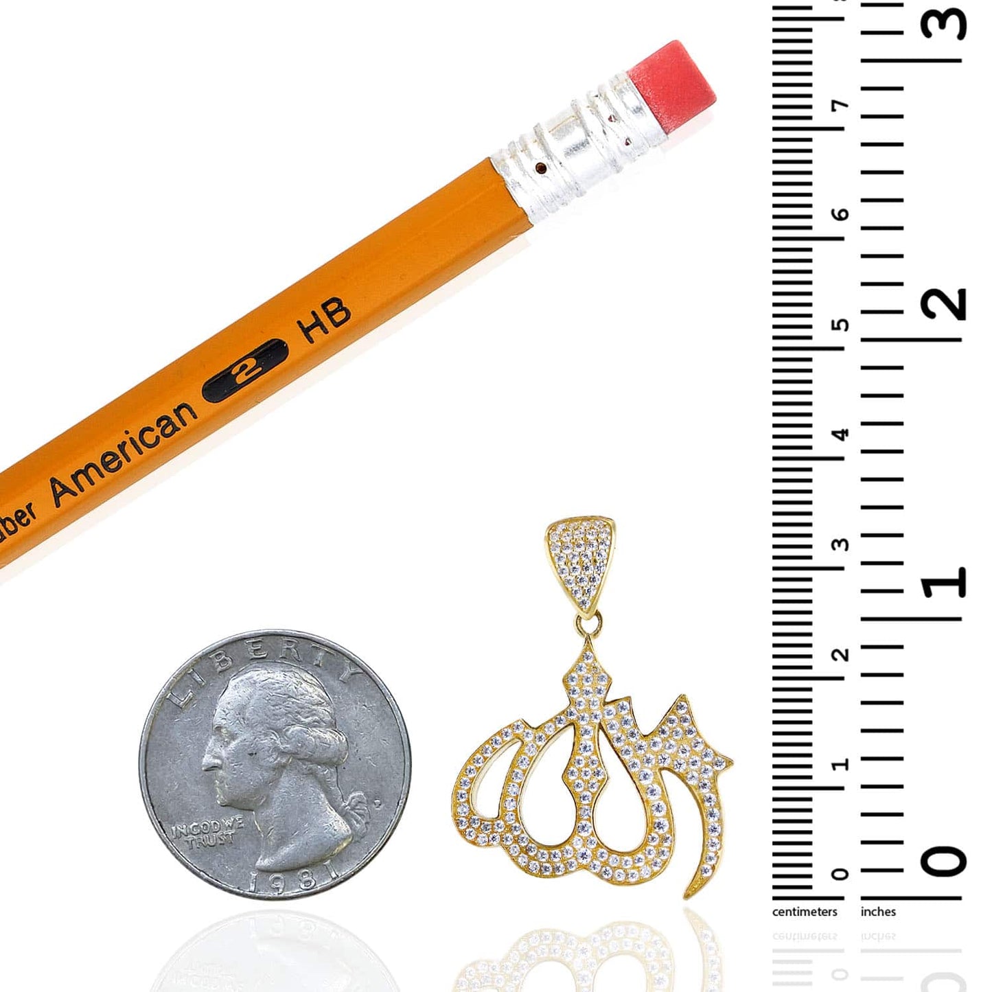 14K Real Gold CZ Allah Pendant 1.4"