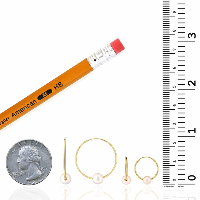 14K Gold Cultured Pearl Hinged Hoop Earrings 15mm - 25mm - WJD Exclusives