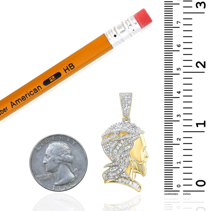 0.75CTW Natural Diamonds 10K Yellow Gold Bearded Man Side Profile Pendant 1.65" - WJD Exclusives