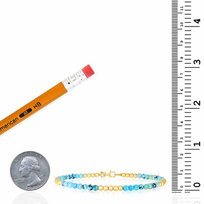 14K Real Gold Yellow Real Turquoise Beaded Bracelet 7"