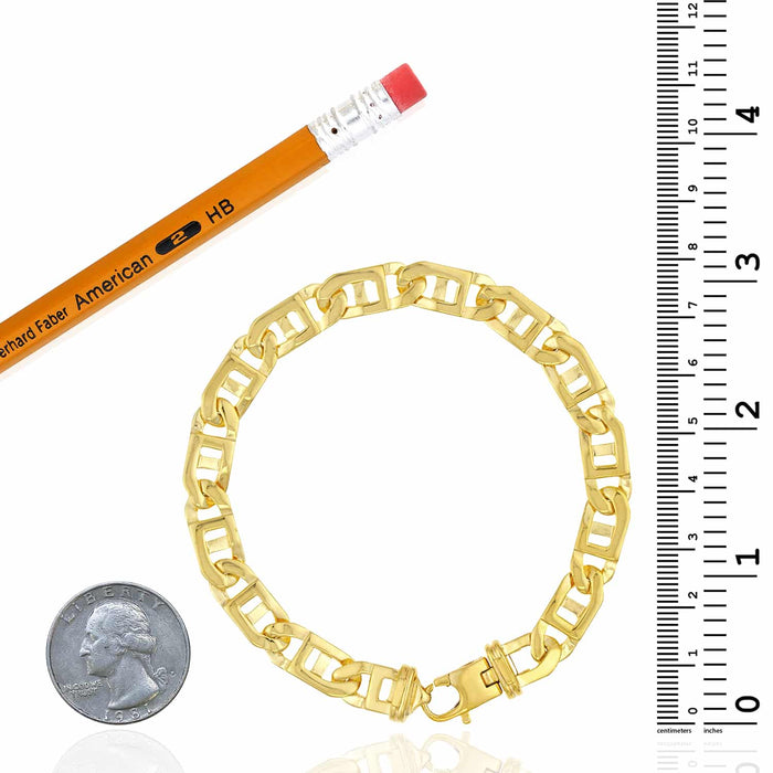 14K Yellow Gold 8.4mm Window Anchor Mariner Bracelet (Solid Links) 8.5" - WJD Exclusives