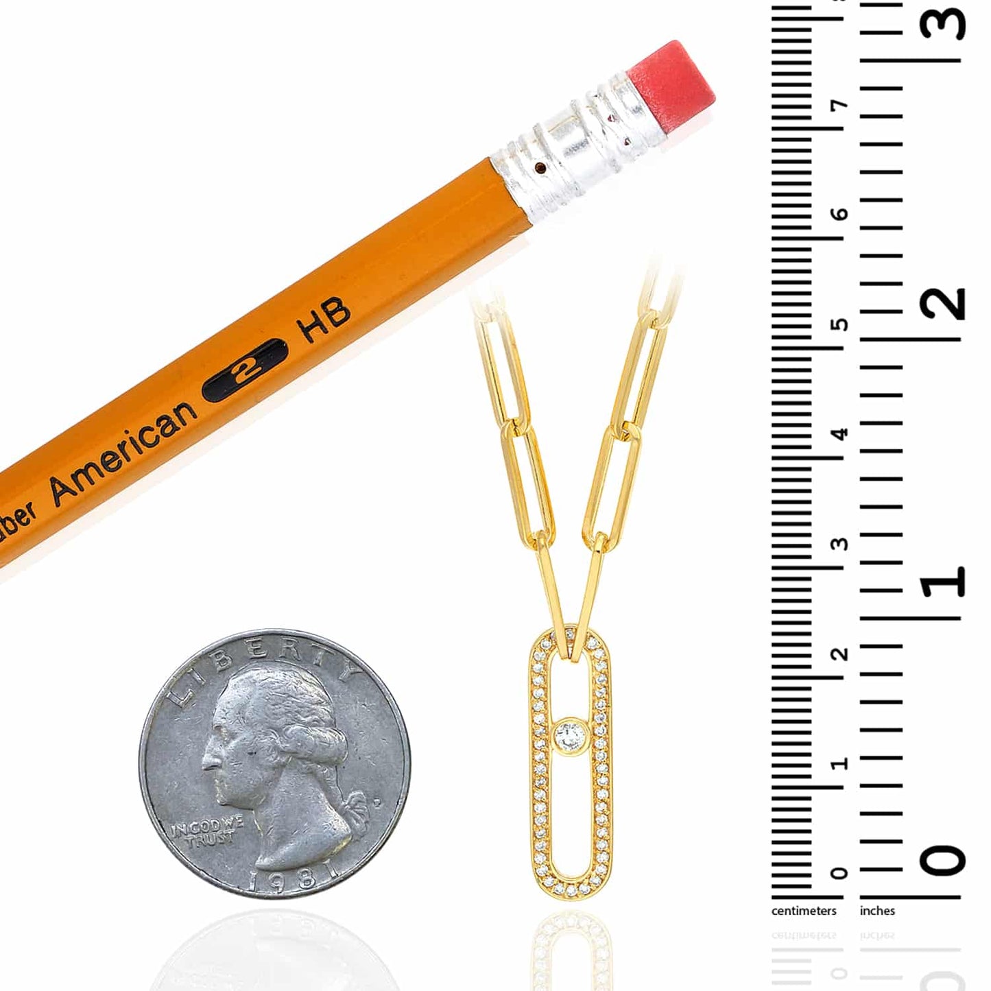 0.30CTW Real Diamond 14K Real Gold Paperclip Pendant Necklace 20.5"