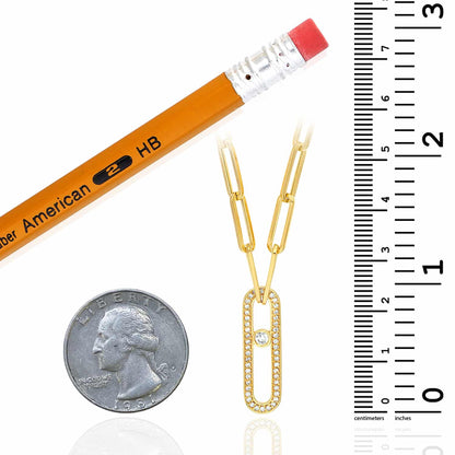 0.30CTW Real Diamond 14K Real Gold Paperclip Pendant Necklace 20.5"
