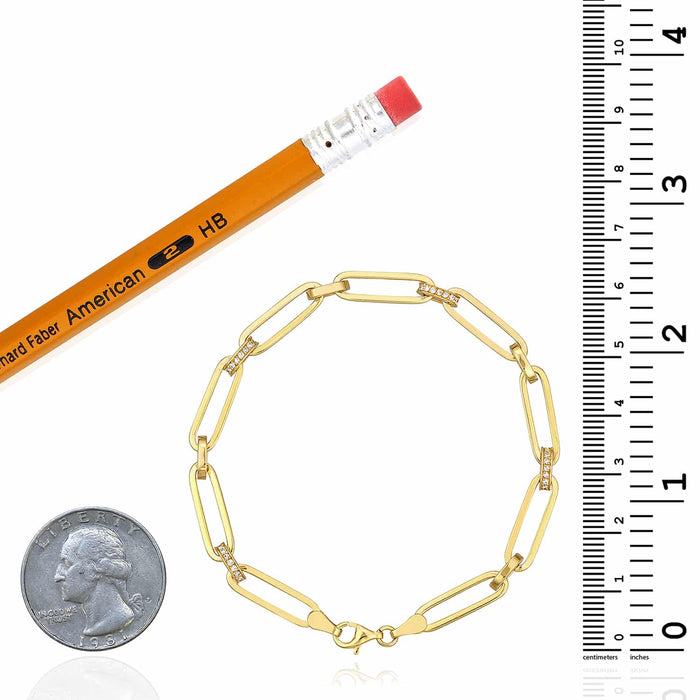 0.35CTW Natural Diamond 5mm 14K Yellow Gold Paperclip Bracelet (Hollow) 7.25" - WJD Exclusives