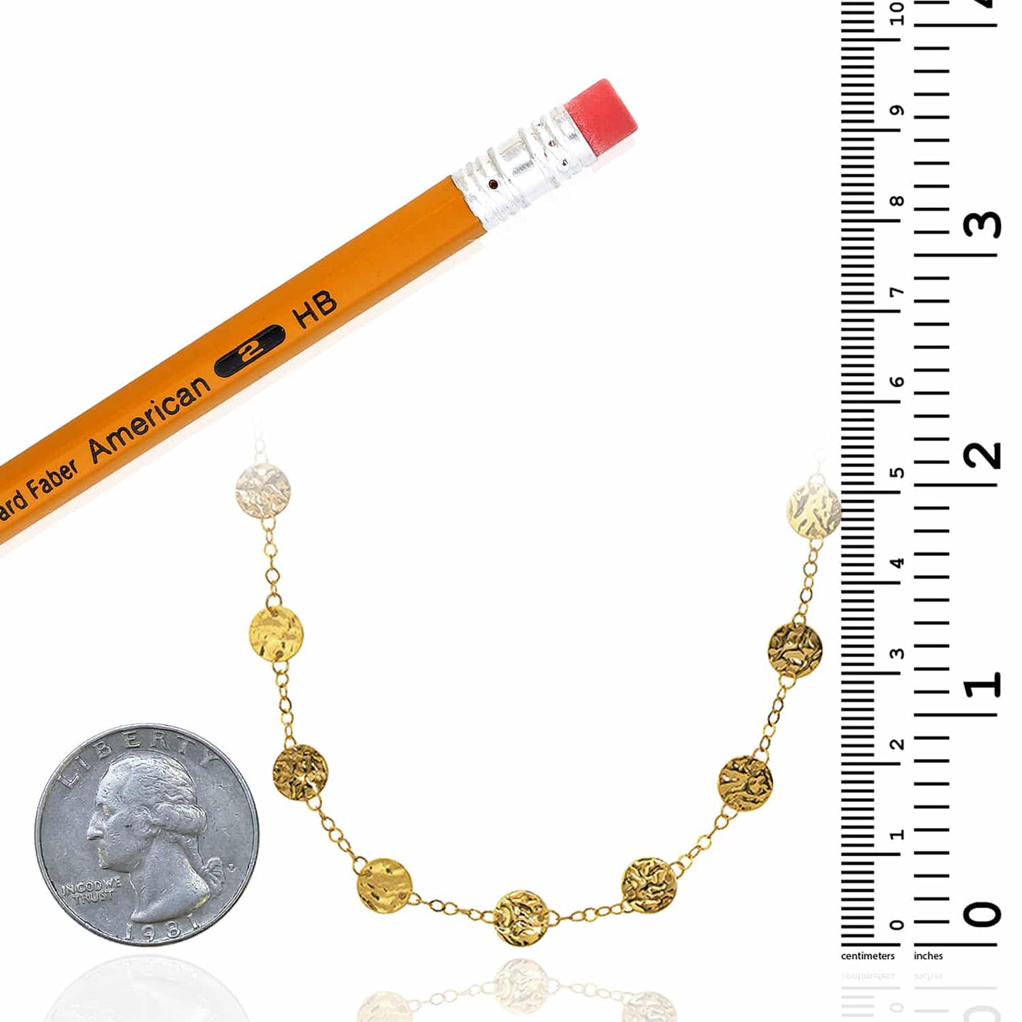 Solid 14K Real Gold 2mm Cable Textured Discs Charms Necklace 36"
