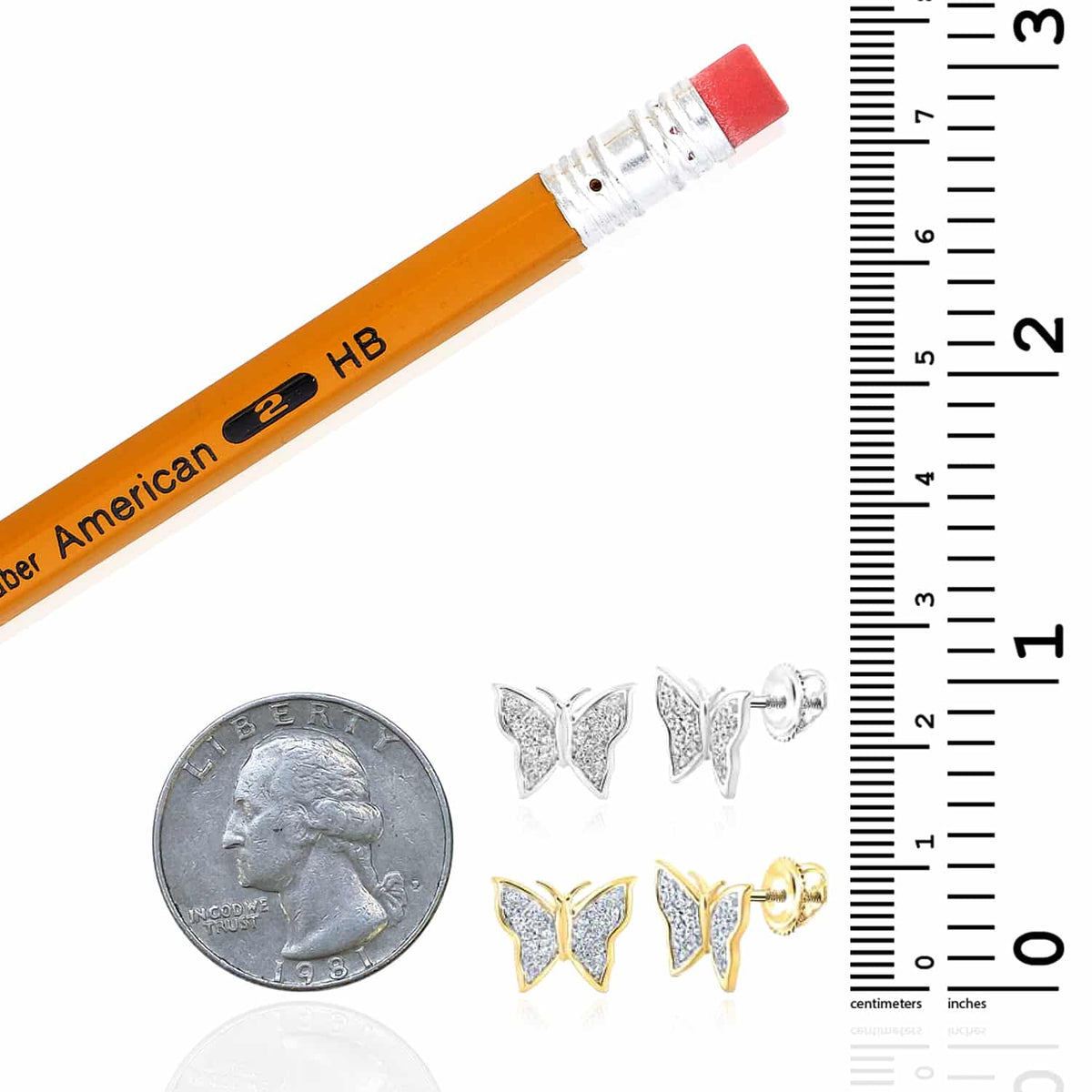 0.12CTW Natural Diamond 10K Gold Yellow White Butterfly Stud Earrings 9mm - WJD Exclusives