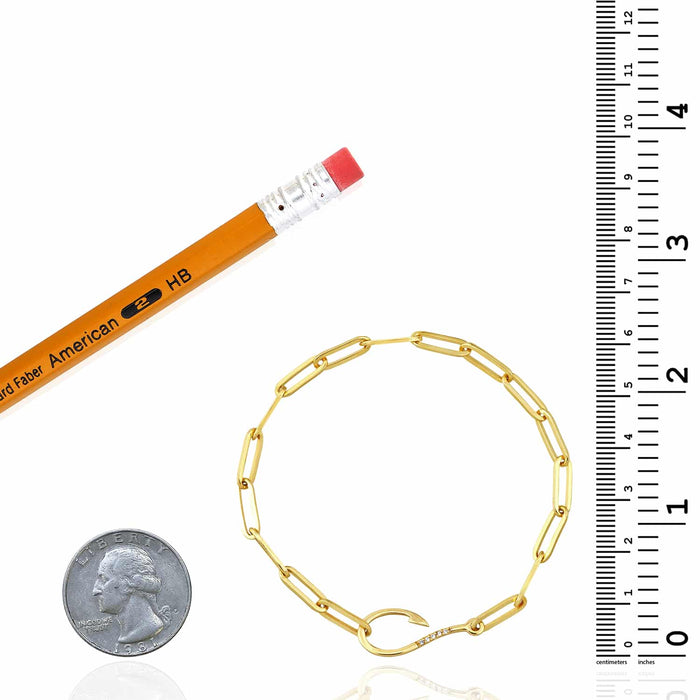0.03CTW Natural Diamond 14K Yellow Gold Fish Hook Paperclip Bracelet (Hollow) 7.5" - WJD Exclusives