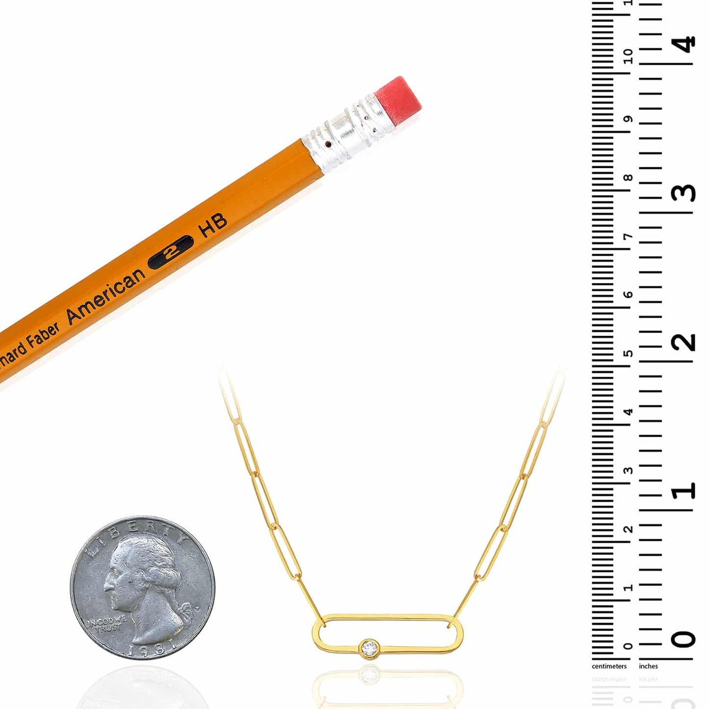 0.06CTW Real Diamond 14K Real Gold Paperclip Pendant Necklace 20.5"