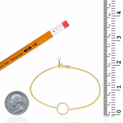 0.15CTW Real Diamond 14K Real Gold Yellow Cuban Circle Charm Bracelet 7"-7.5" Adju