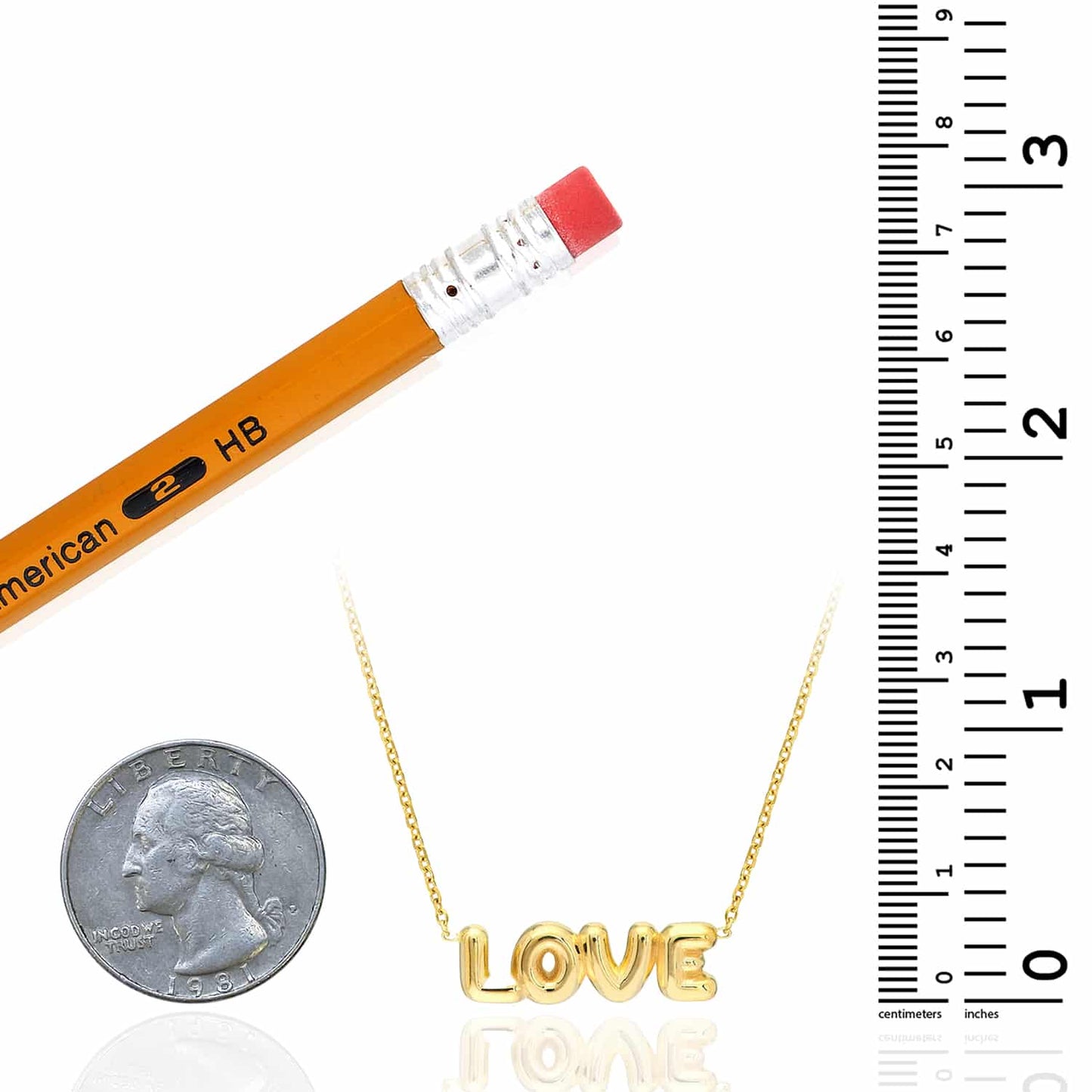 14K Real Gold Cable Chain Balloon LOVE Pendant Necklace 16"-18" Adjustable