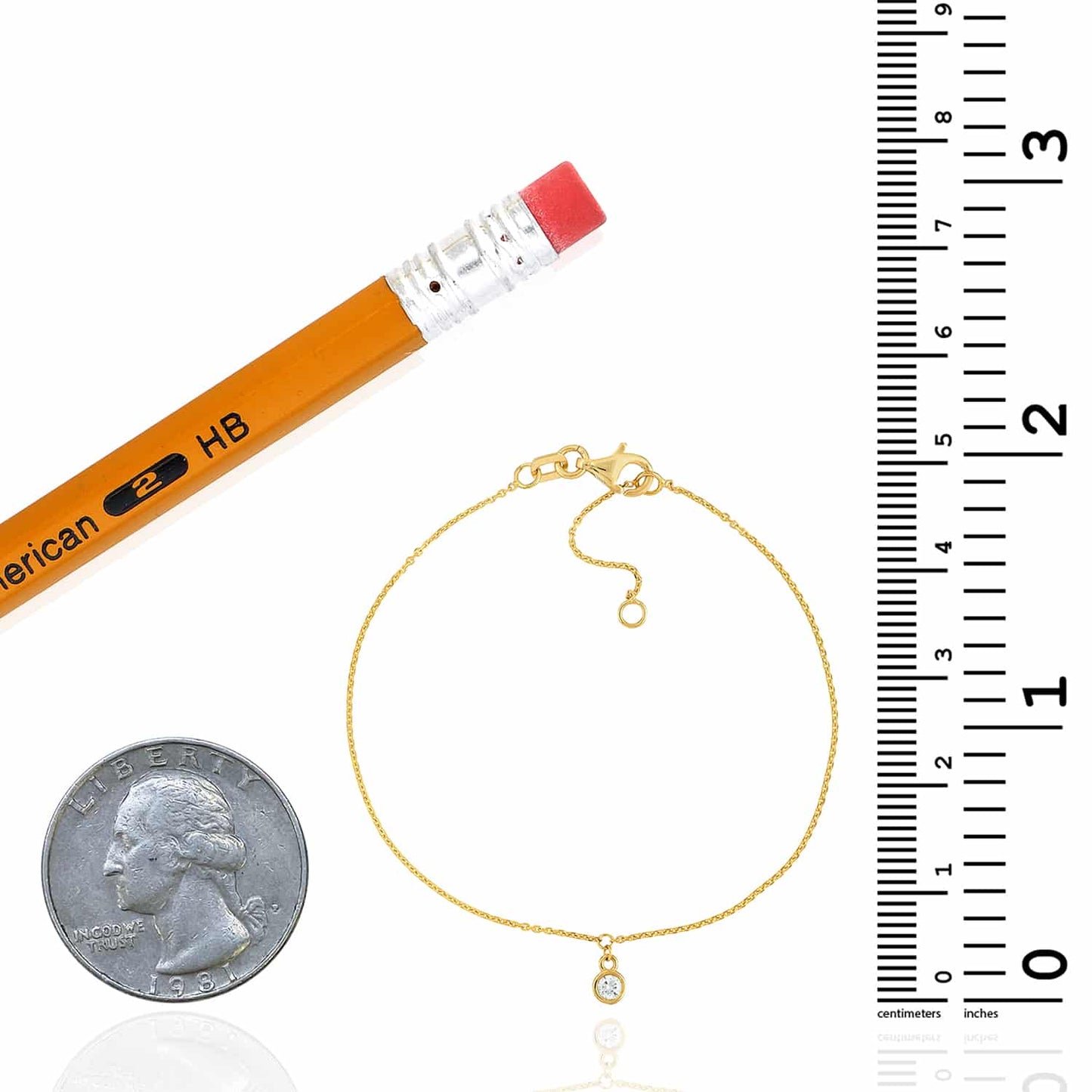 0.06CT Real Diamond 14K Real Gold Yellow Round Charm Bracelet 6.25"-7.25" Adjus.