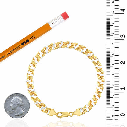 Solid 14K Real Gold Two-Tone Yellow White 7mm Anchor Mariner Bracelet 8.5"