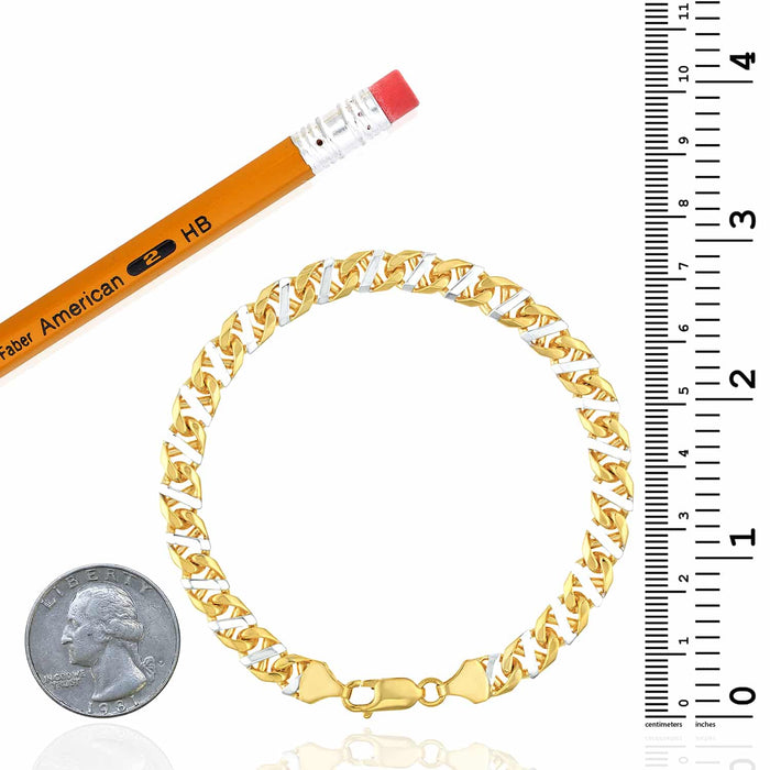 14K Yellow White Gold 7mm Anchor Mariner Bracelet (Solid Links) 8.5" - WJD Exclusives