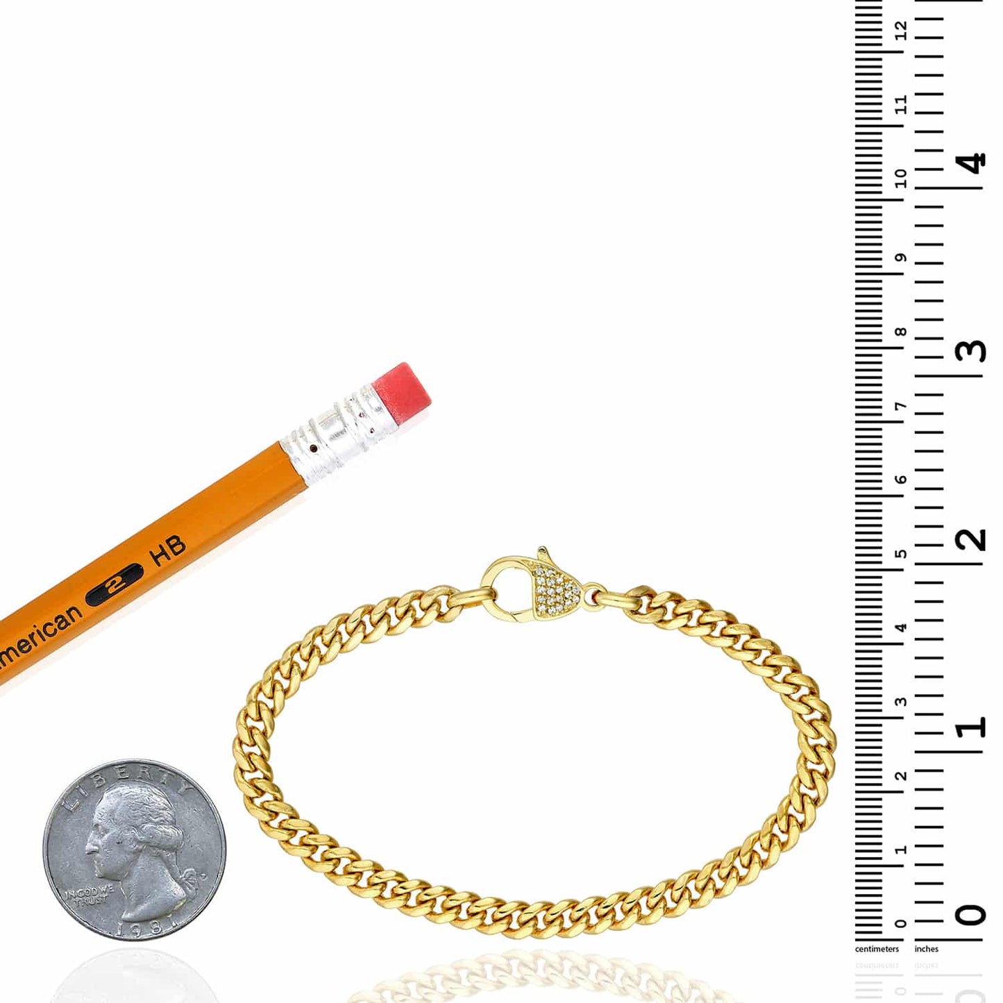 0.10CTW Real Diamond 14K Real Gold Yellow 5.3mm Cuban Bracelet 7.5"