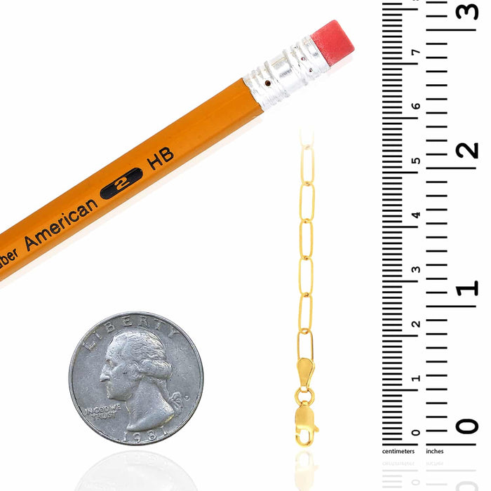 14K Yellow Gold 3mm Paperclip Chain (Hollow) 16" 18" 20" 24" - WJD Exclusives