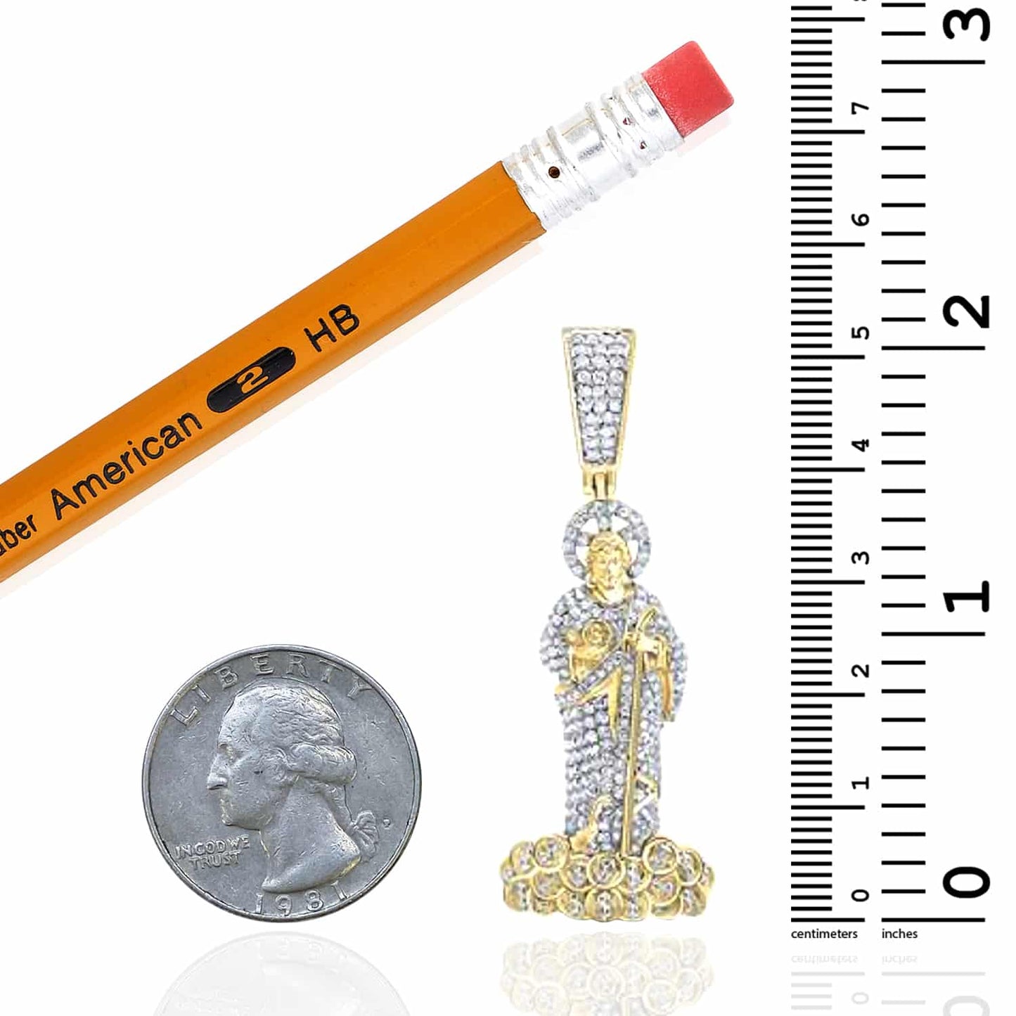 1.20CTW Real Diamond 10K Yellow Gold St. Jude Diamond Pendant 2.1"