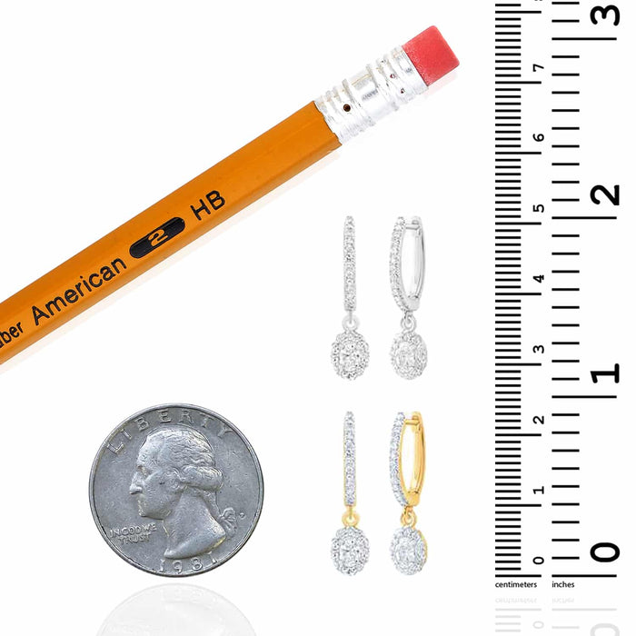 0.60CTW Natural Diamond 10K Gold Yellow White Drop Hoop Earrings 23mm - WJD Exclusives