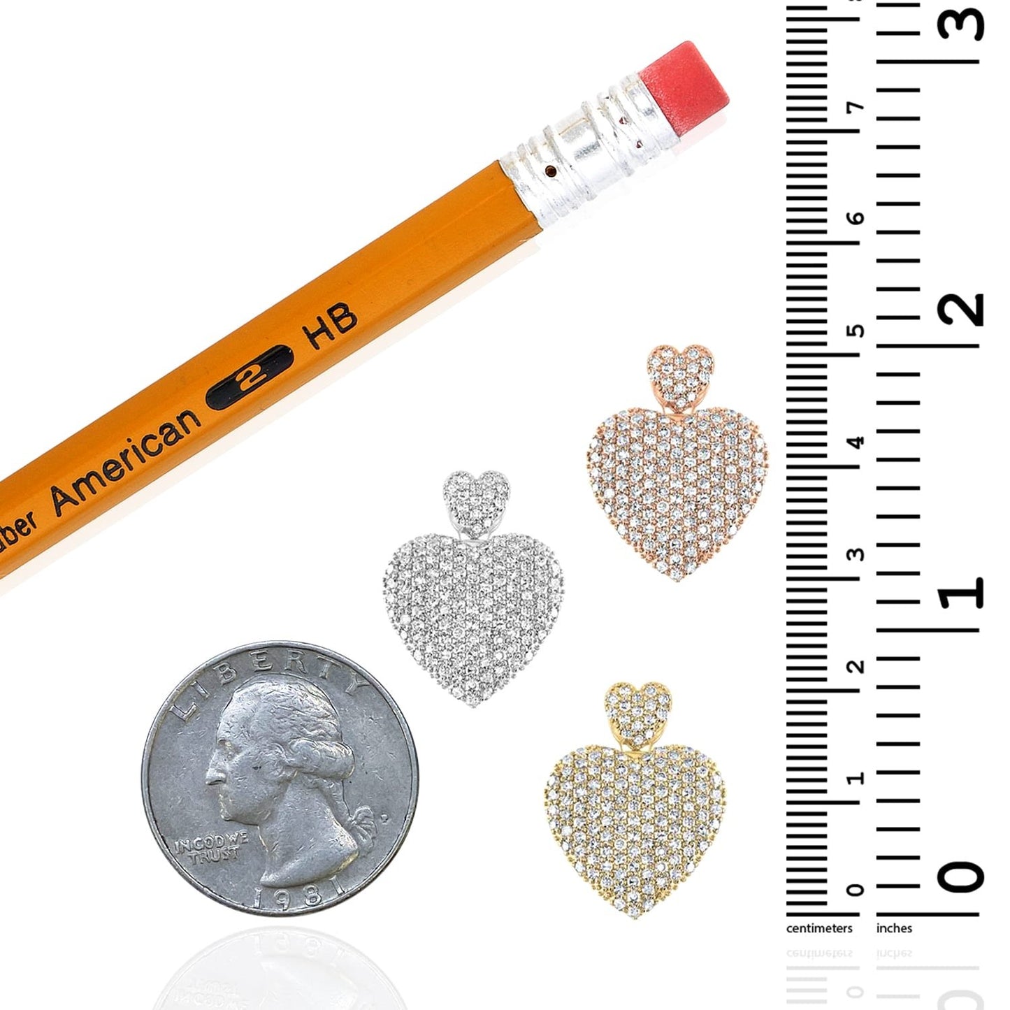 0.75CTW Real Diamond 10K Gold Yellow White Rose Pave Heart Pendant 0.8"