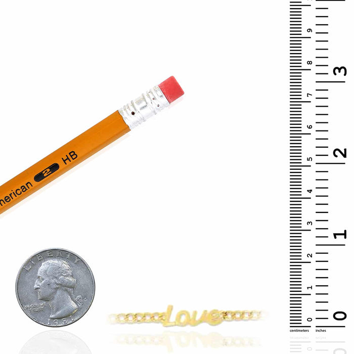 14K Yellow Gold Cuban "Love" Script Charm Bracelet (Hollow) 7" - WJD Exclusives