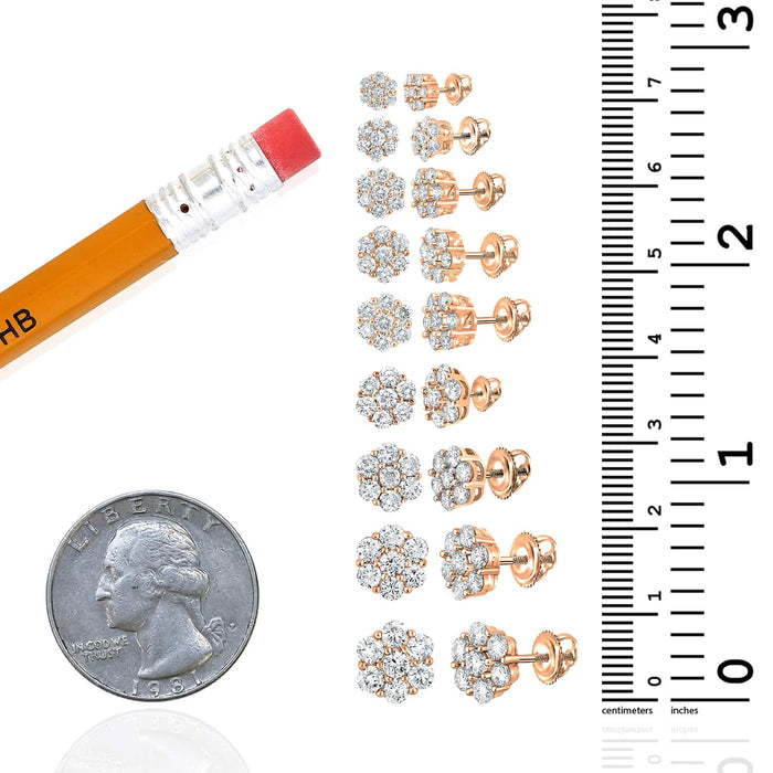 Natural Diamond 10K Gold Yellow White Rose Flower Cluster Stud Earrings 4.5 - 9mm - WJD Exclusives