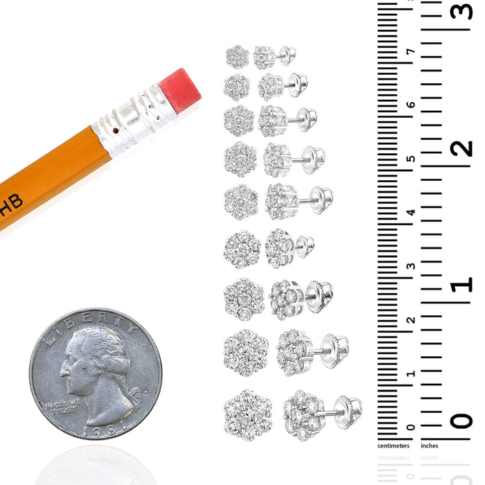 Natural Diamond 10K Gold Yellow White Rose Flower Cluster Stud Earrings 4.5 - 9mm - WJD Exclusives