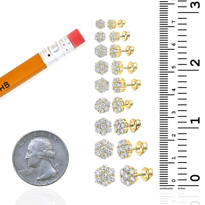 Natural Diamond 10K Gold Yellow White Rose Flower Cluster Stud Earrings 4.5 - 9mm - WJD Exclusives