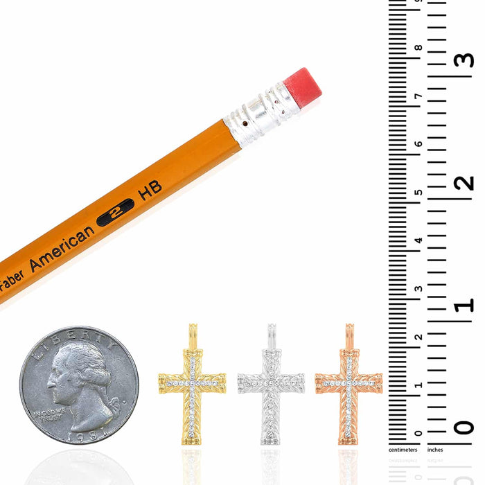 0.10CTW Natural Diamond 10K Gold Yellow White Rose Cross Pendant 1" - WJD Exclusives