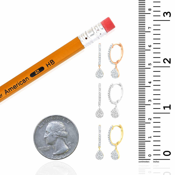 0.43CTW Natural Diamond 10K Gold Yellow White Rose Teardrop Earrings 19mm - WJD Exclusives