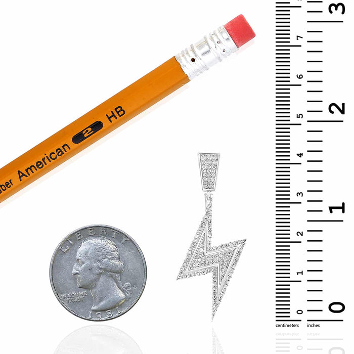 0.50CTW Natural Diamond Sterling Silver Lightning Bolt Pendant 1.7" - WJD Exclusives