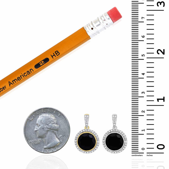 0.25CTW Natural Diamond 10K Gold Yellow White Halo Black Onyx Pendant 21mm - WJD Exclusives