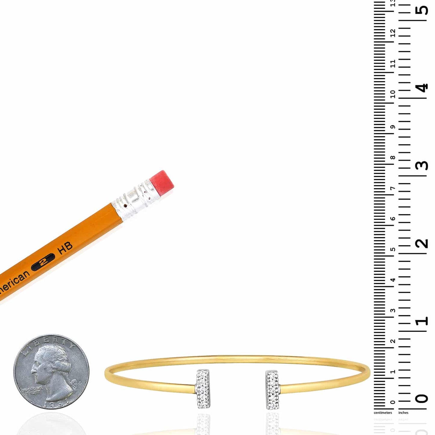 0.08CTW Real Diamond 14K Real Gold Yellow T-Bar Bangle Bracelet