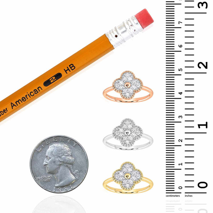 0.33CTW Natural Diamond 10K Gold Yellow White Rose Clover Leaf Ring - WJD Exclusives