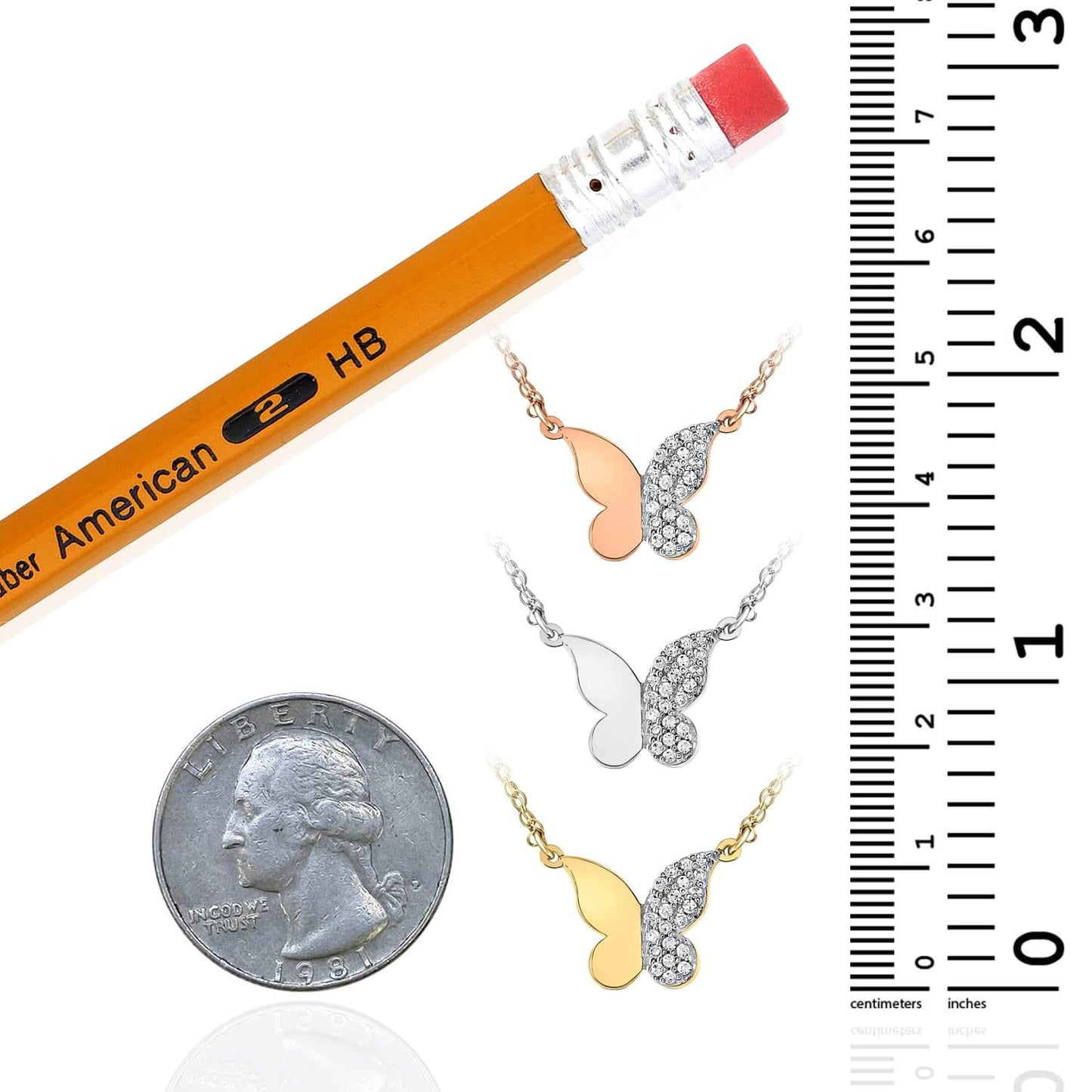 .12CTW Real Diamond 10K Gold Yellow White Rose Butterfly Pendant Necklace 18"