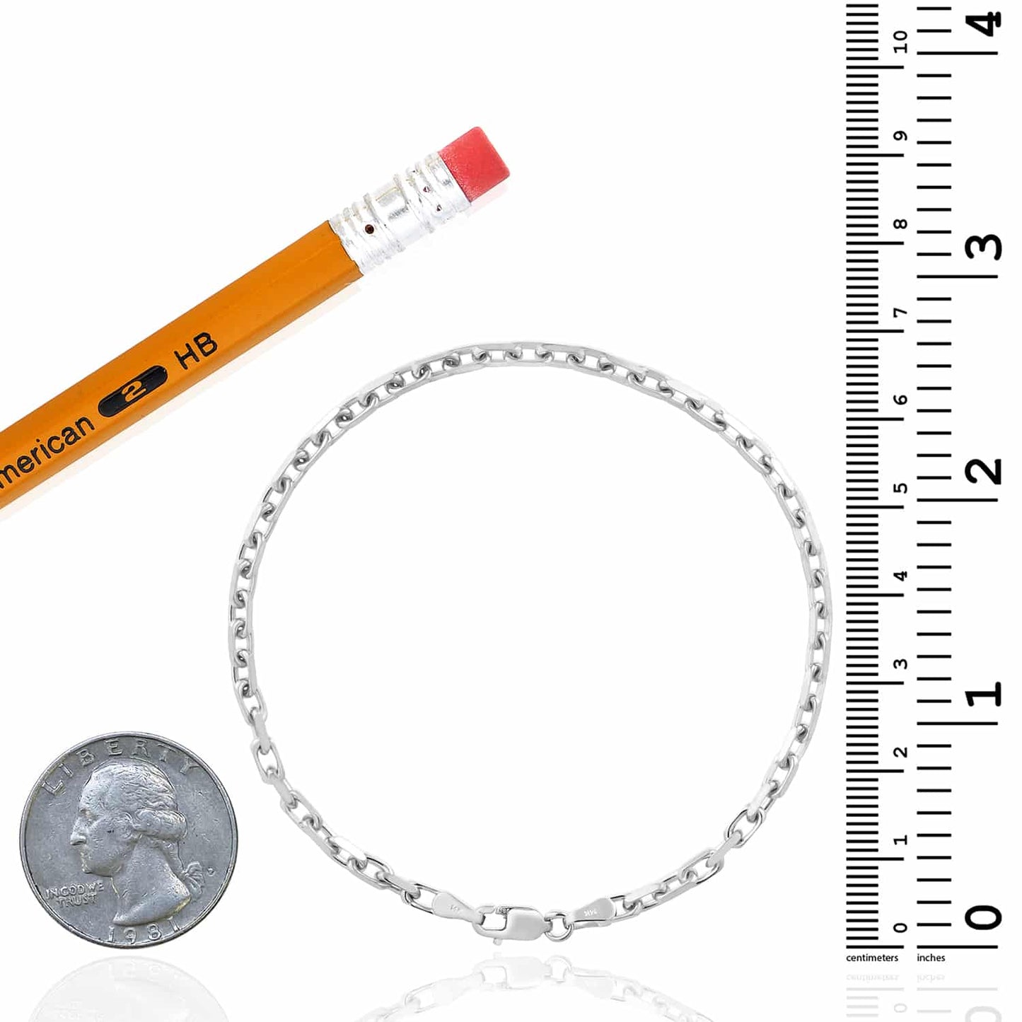 Solid 14K Real Gold White 2.5mm Luxe Cable Bracelet 7.25"