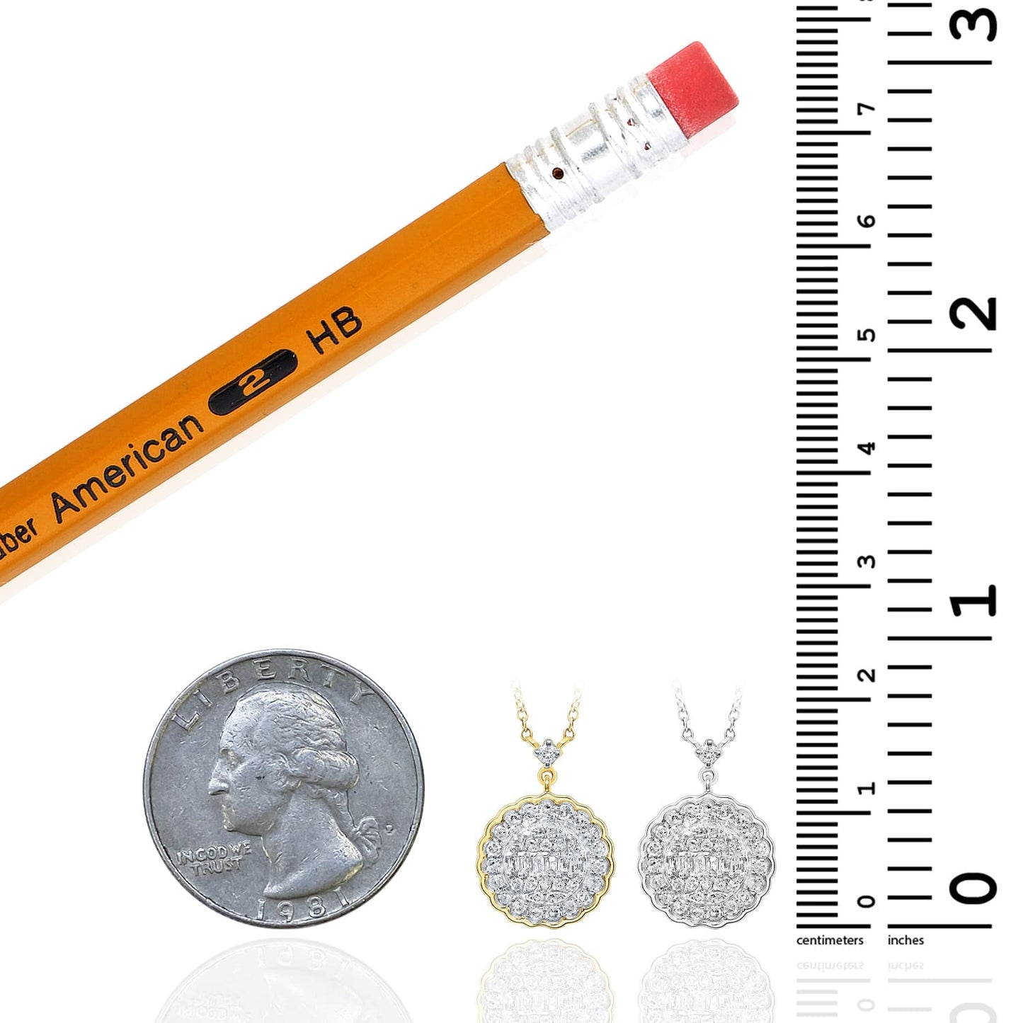 0.33CTW Real Diamond 10K Gold Yellow White Scallop Edge Pendant Necklace 18"