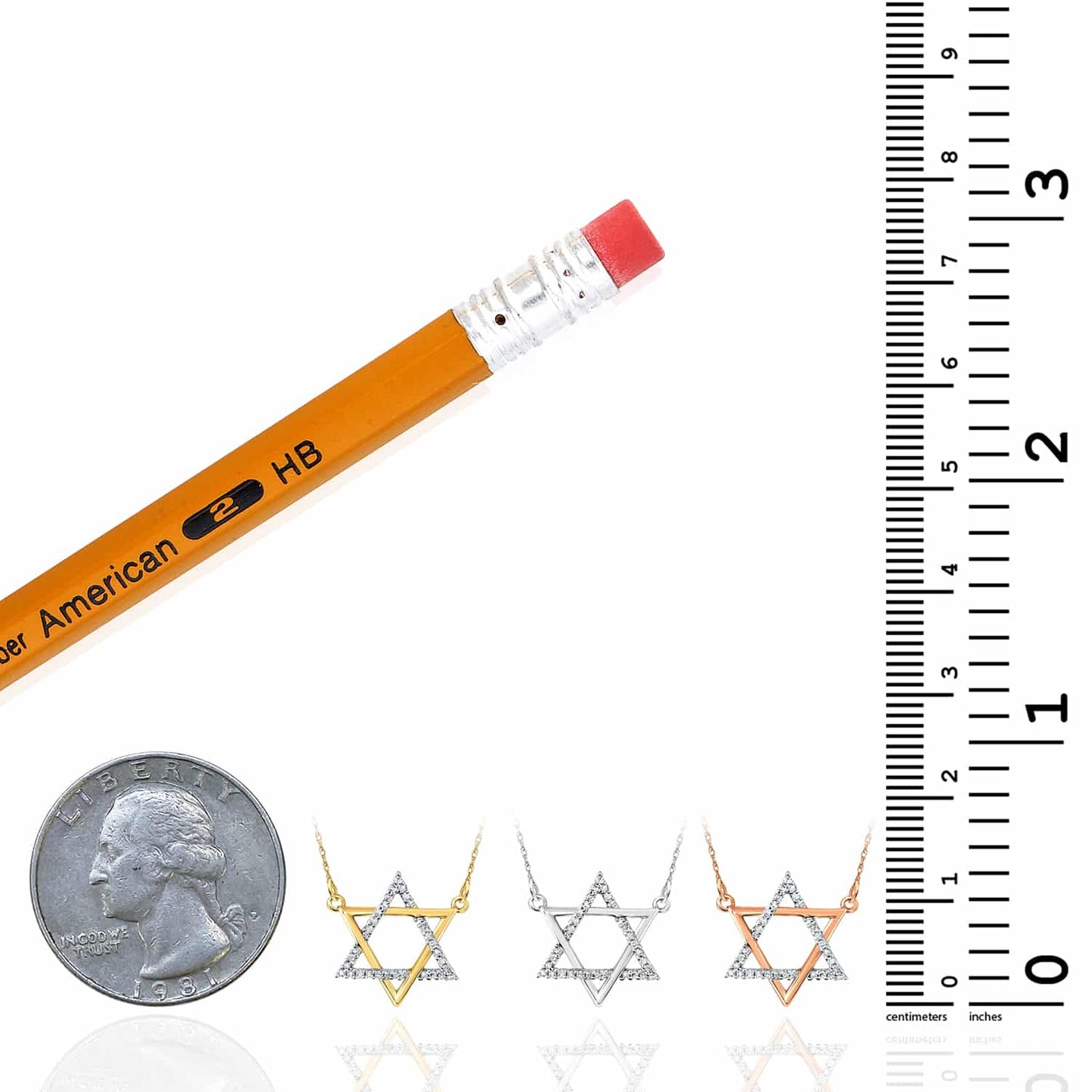 Real Diamond 10K Gold Yellow White Rose Magen David Star Pendant Necklace 18"