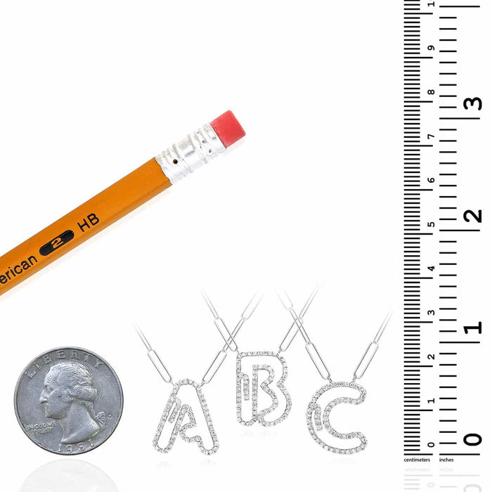 0.33CTW Natural Diamond 10K White Gold Initial Paperclip Necklace (Solid Links) 18" - WJD Exclusives