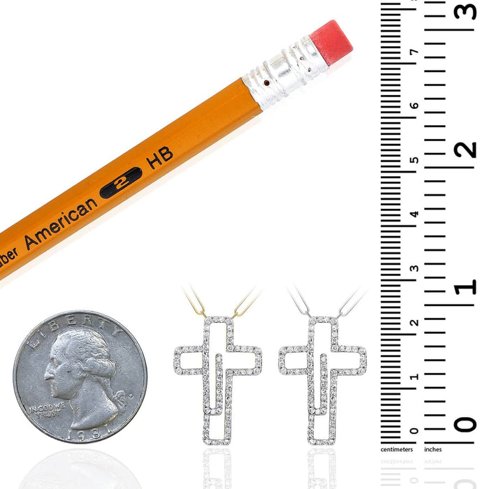 Natural Diamond 10K Yellow White Gold Cross Paperclip Necklace (Solid Links) 18" - WJD Exclusives