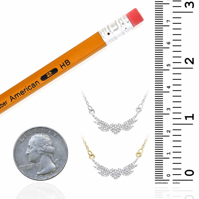 Natural Diamond 10K Yellow White Gold Heart Angel Wings Necklace (Solid Links) 18" - WJD Exclusives