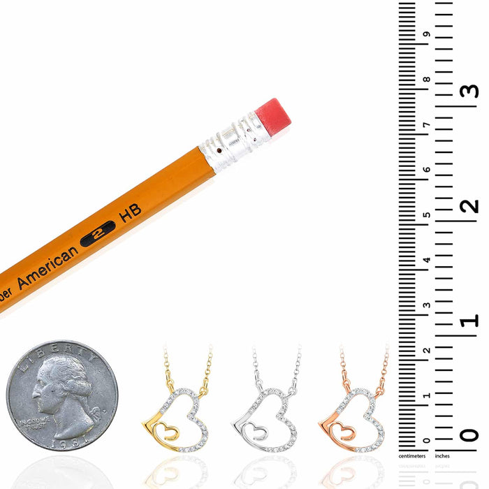 0.10CTW Natural Diamond 10K Yellow White Rose Gold Heart in Heart Necklace (Solid Links) 18" - WJD Exclusives
