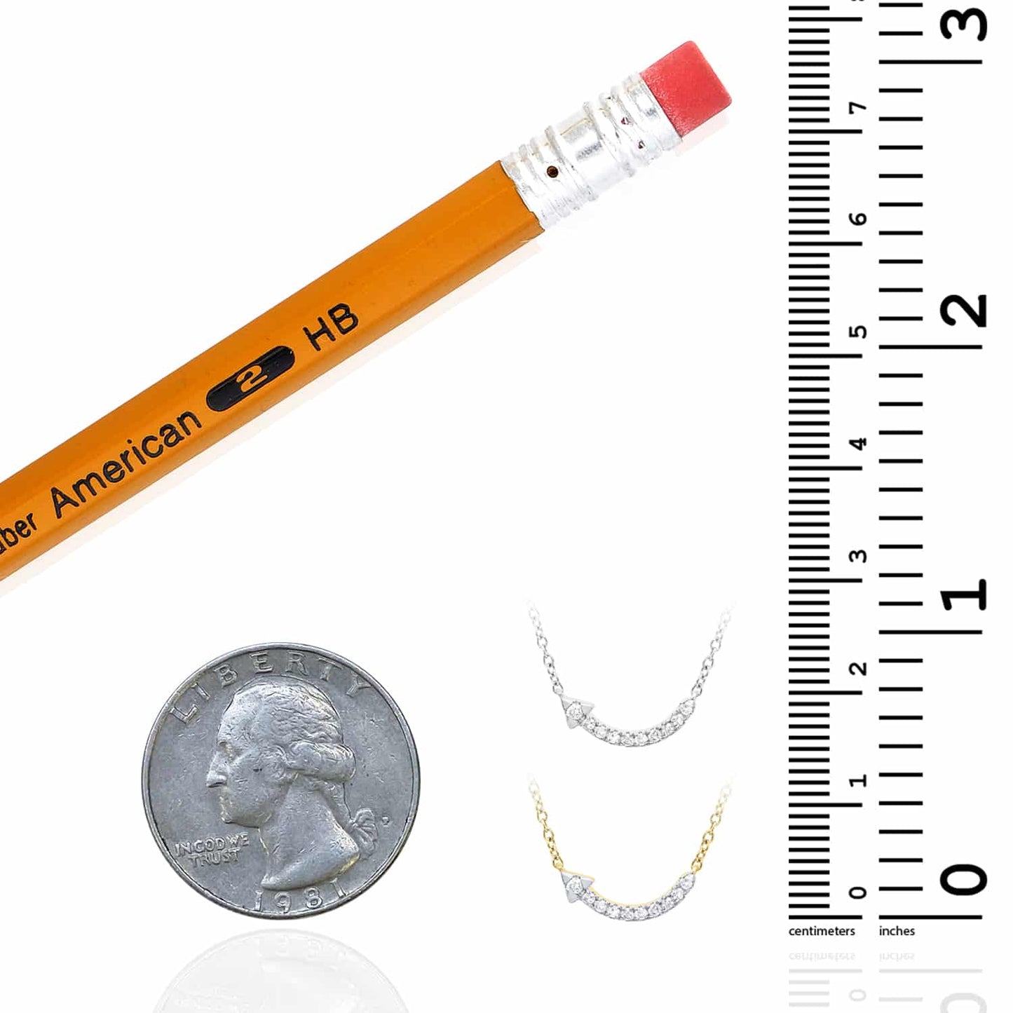 0.08CTW Real Diamond 10K Gold Yellow White Curved Arrow Pendant Necklace 18"